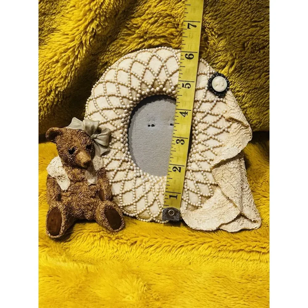 Fancy Frames Cameo Lace Ribbon Teddy Bear Lace Picture Frame Set Of 2 Victorian